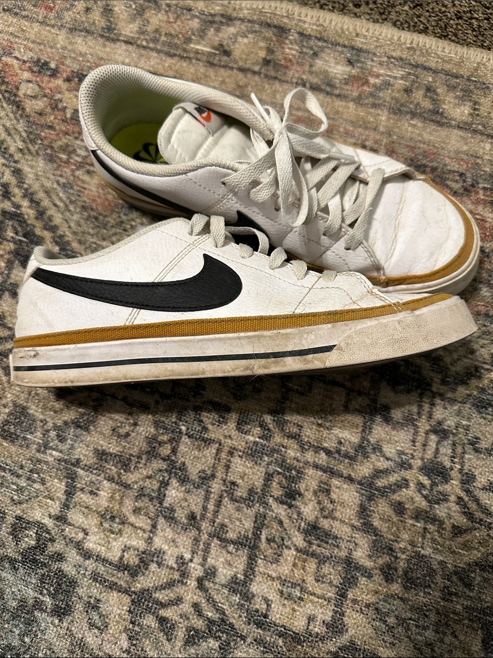 Nike Women’s Court White Low-Top Sneakers with Black Swoosh and Gold Trim size 9